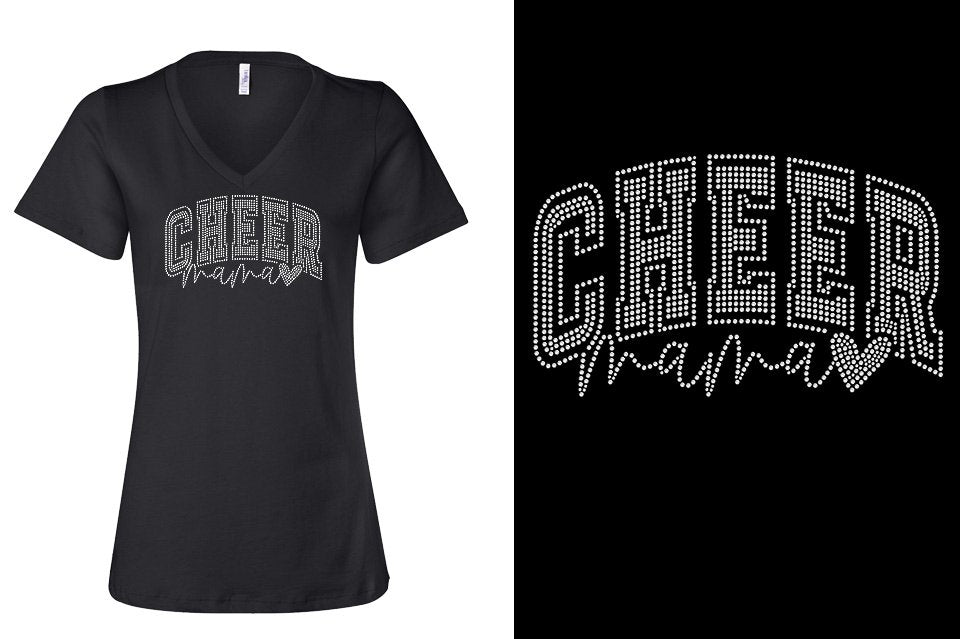 Rhinestones Cheer Mama Women's Relaxed V-Neck