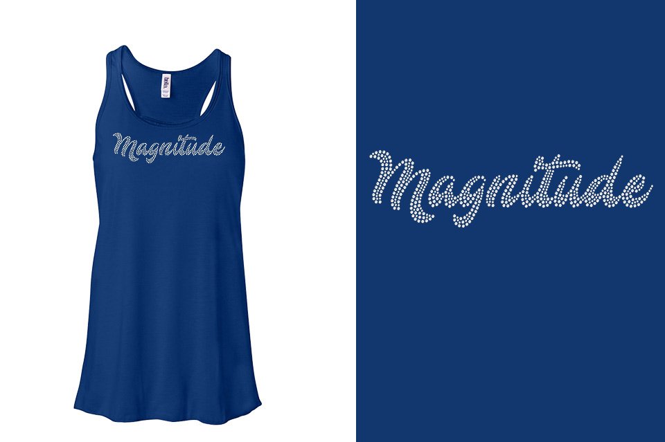 Rhinestones Magnitude script text stones 1-color Youth Flowy Racerback Tank