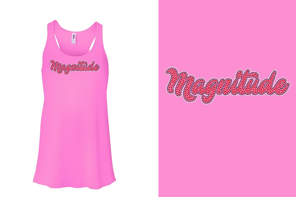 Rhinestones Magnitude script text stones 3-color Youth Flowy Racerback Tank