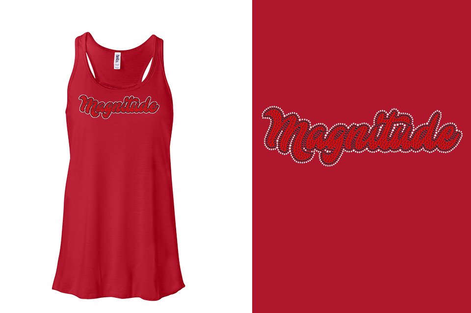 Rhinestones Magnitude script text stones 3-color Youth Flowy Racerback Tank