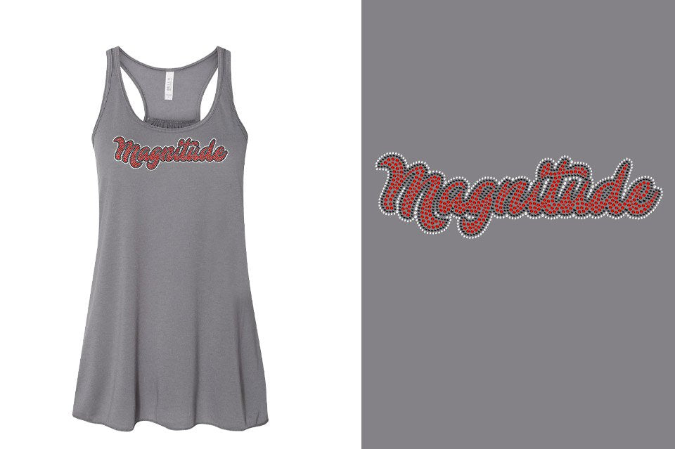 Rhinestones Magnitude script text stones 3-color Youth Flowy Racerback Tank