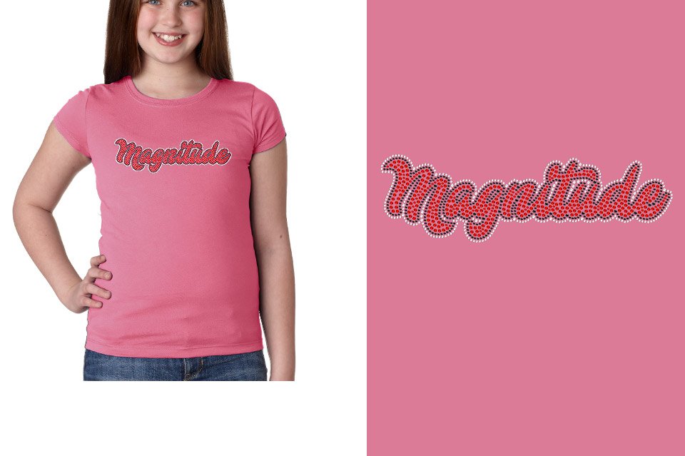 Rhinestones Magnitude script text stones 3-color Girls' Princess T-Shirt
