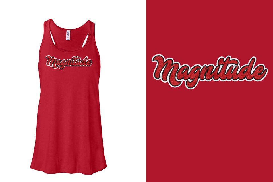 Magnitude script text glitter 3-color Youth Flowy Racerback Tank