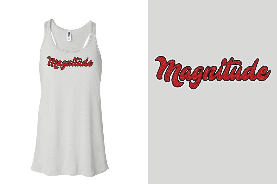 Magnitude script text glitter 3-color Youth Flowy Racerback Tank