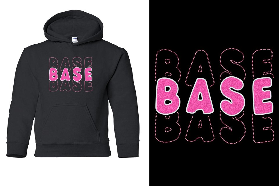 BASE 3-lines glitter rhinestones Youth Pullover Hoodie