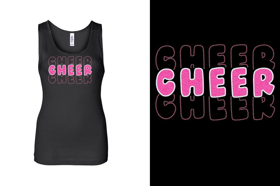 CHEER 3 lines glitter rhinestones Youth Tank