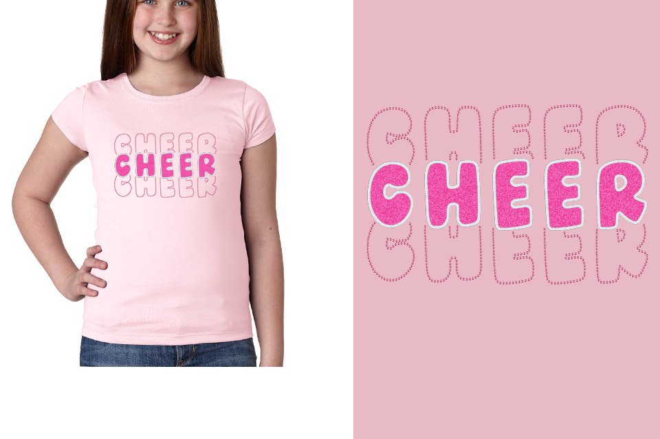 CHEER 3 lines glitter rhinestones Girls' Princess T-Shirt