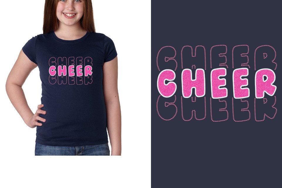 CHEER 3 lines glitter rhinestones Girls' Princess T-Shirt