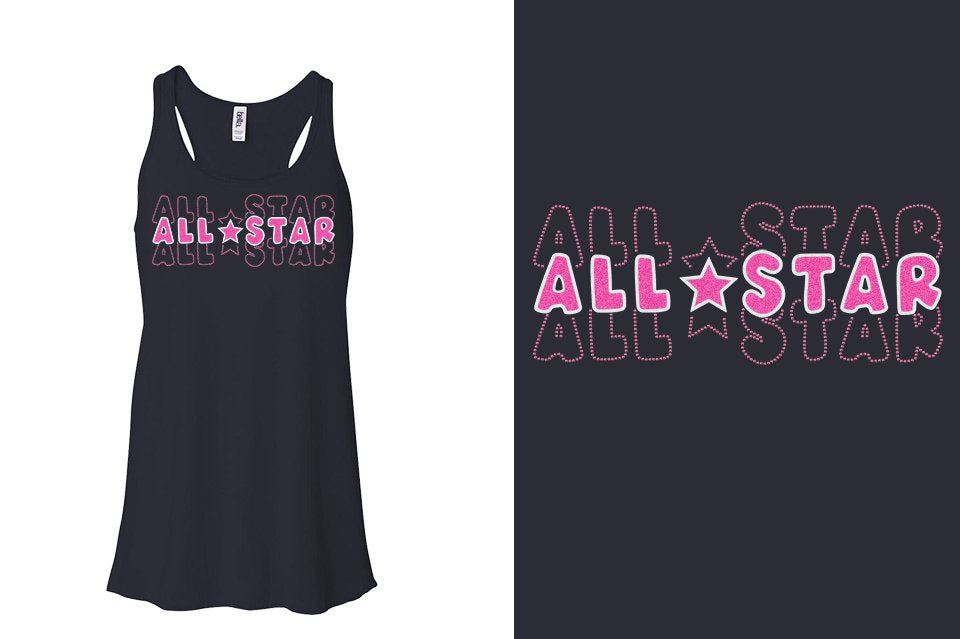 ALL STAR 3 lines glitter rhinestones Youth Flowy Racerback Tank