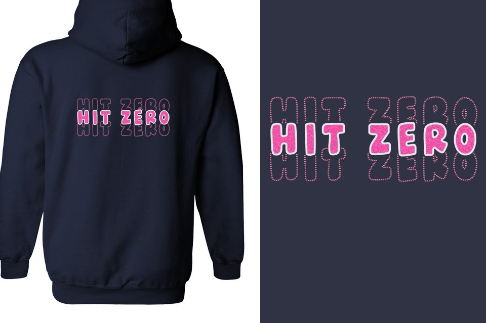 HIT ZERO 3 lines glitter rhinestones Unisex Zip Hoodie