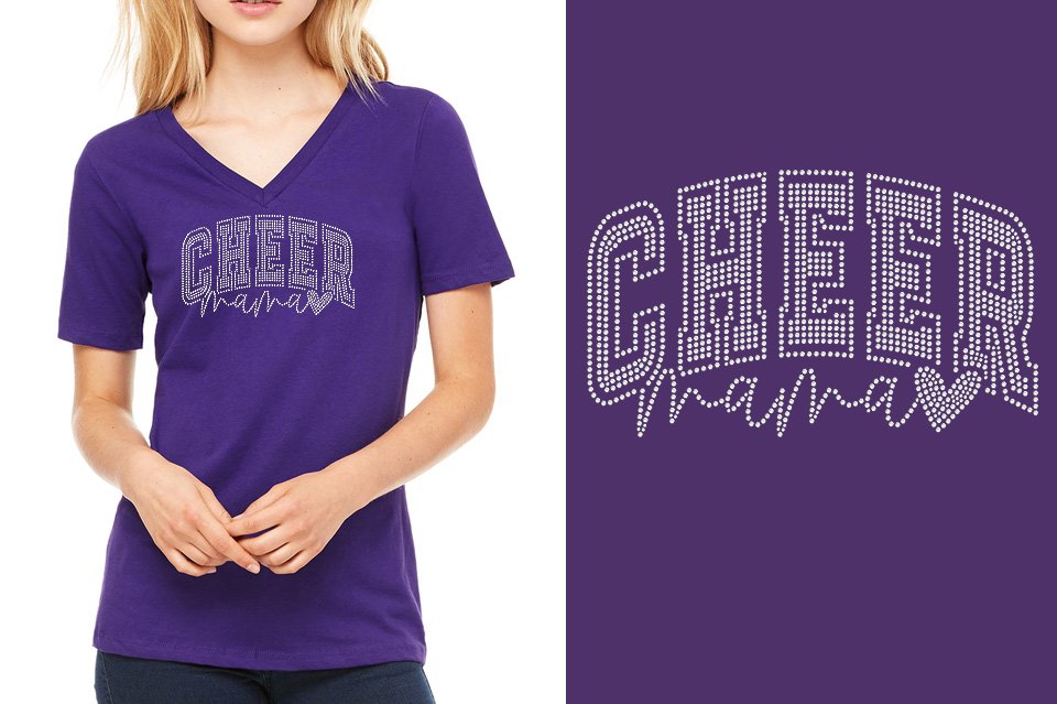 Rhinestones Cheer Mama Women's Relaxed V-Neck