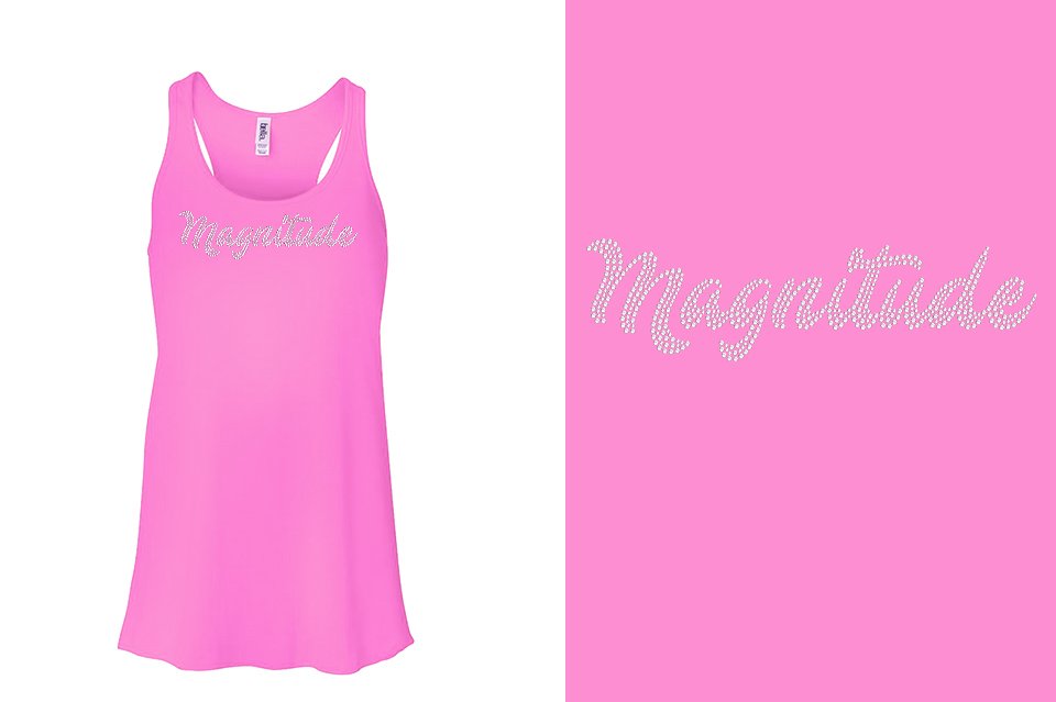 Rhinestones Magnitude script text stones 1-color Youth Flowy Racerback Tank