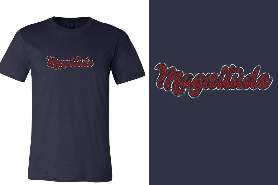 Rhinestones Magnitude script text stones 3-color Unisex t-shirt