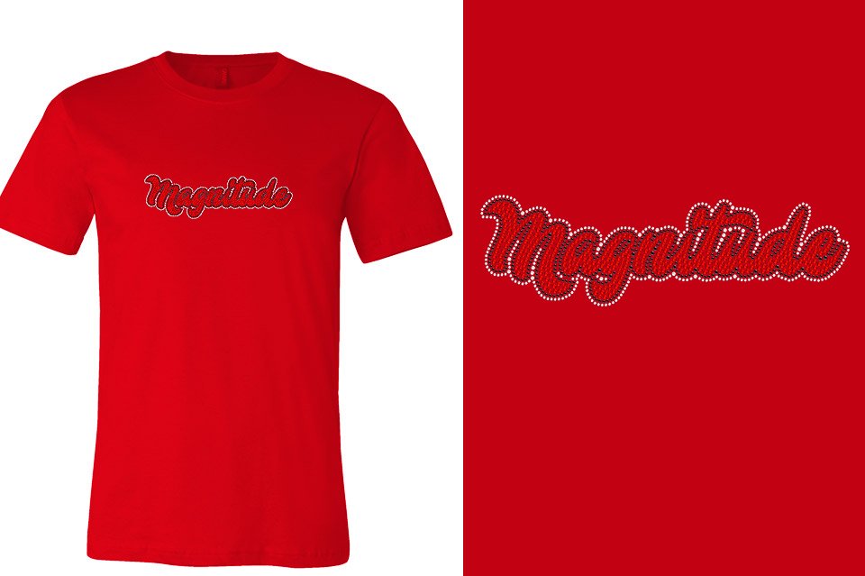 Rhinestones Magnitude script text stones 3-color Unisex t-shirt