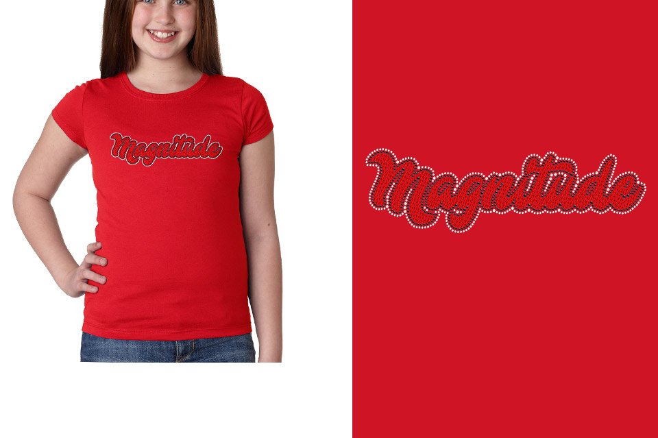 Rhinestones Magnitude script text stones 3-color Girls' Princess T-Shirt