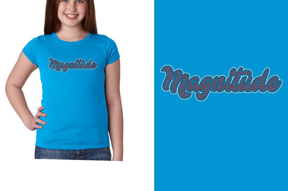 Rhinestones Magnitude script text stones 3-color Girls' Princess T-Shirt