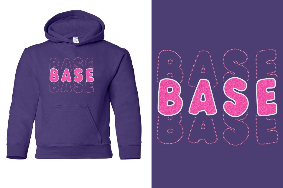 BASE 3-lines glitter rhinestones Youth Pullover Hoodie