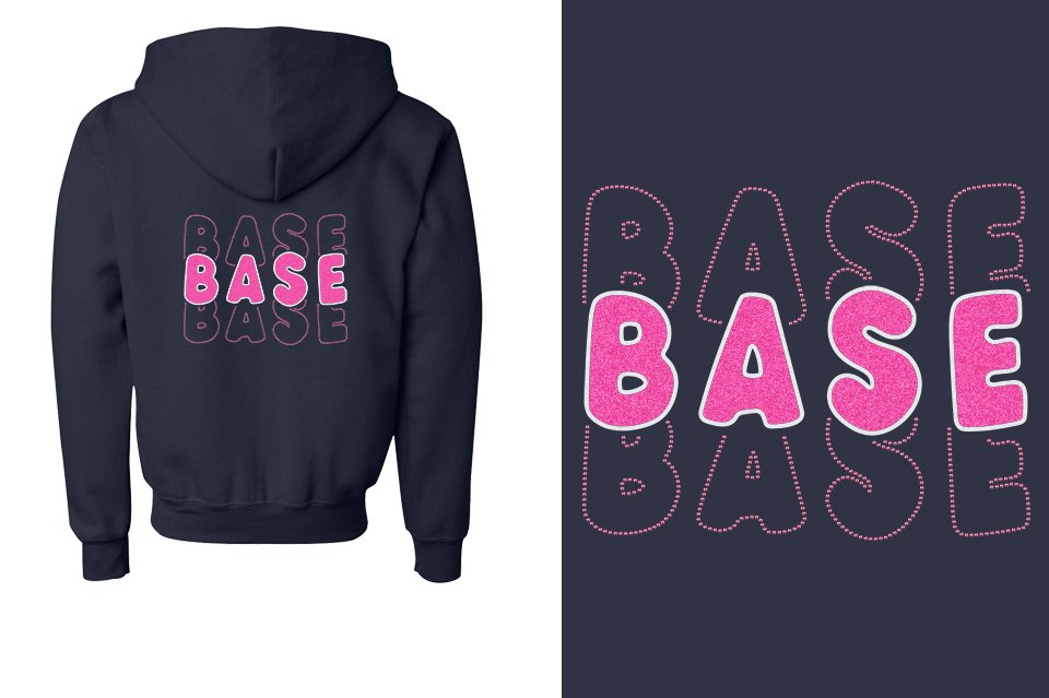 BASE 3-lines glitter rhinestones Youth Unisex Zip Hoodie