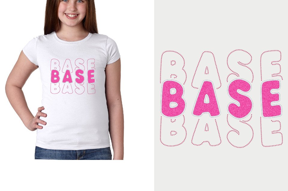 BASE 3-lines glitter rhinestones Girls' Princess T-Shirt