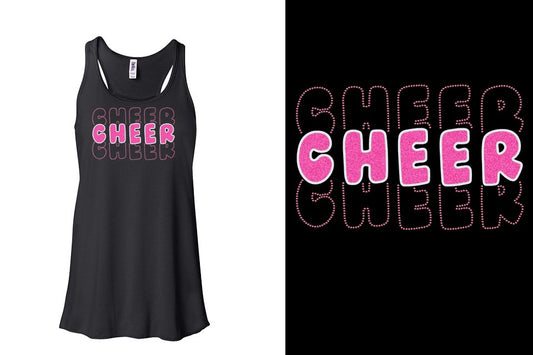 CHEER 3 lines glitter rhinestones Youth Flowy Racerback Tank