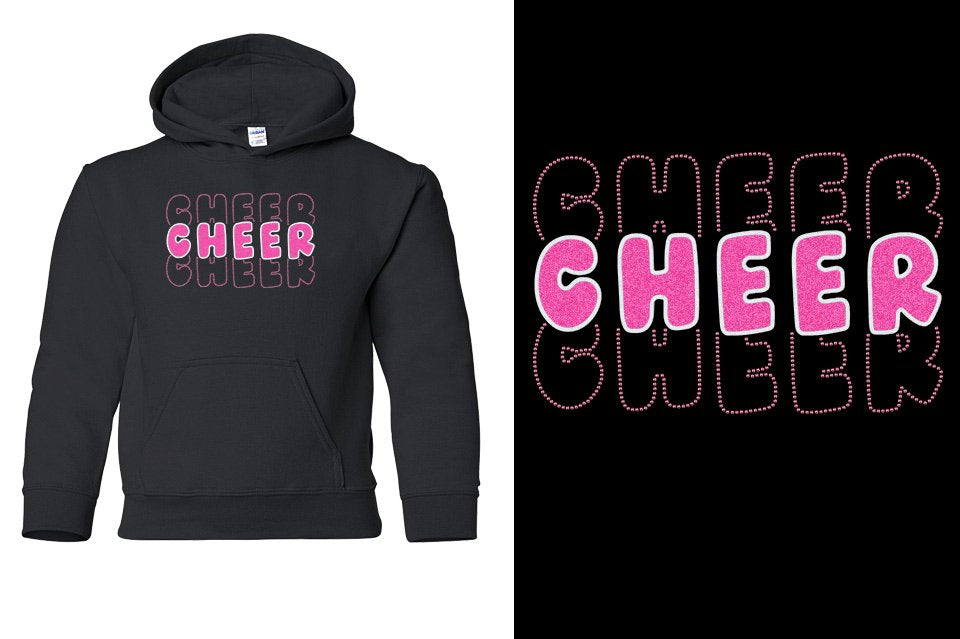 CHEER 3 lines rhinestones Youth Pullover Hoodie