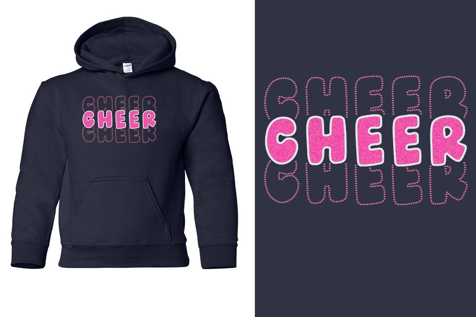 CHEER 3 lines rhinestones Youth Pullover Hoodie