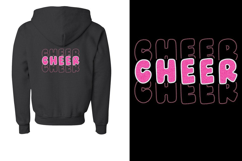 CHEER 3 lines glitter rhinestones Youth Unisex Zip Hoodie