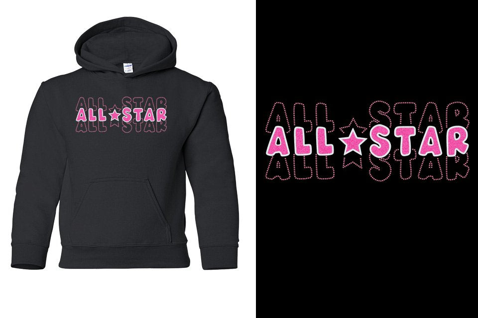 ALL STAR 3 lines glitter rhinestones Youth Pullover Hoodie