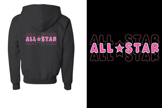 ALL STAR 3 lines glitter rhinestones Unisex Zip Hoodie