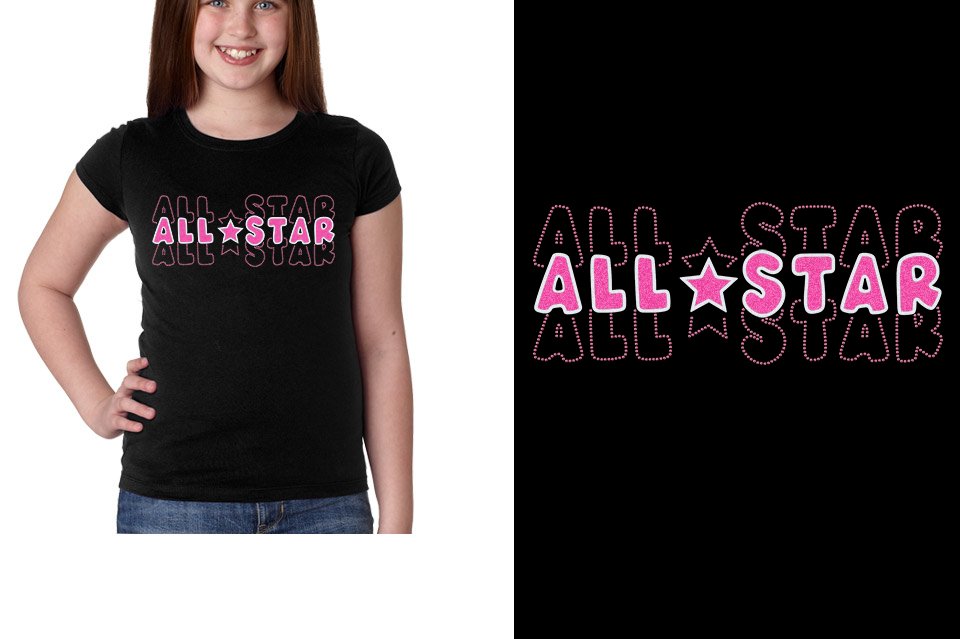 ALL STAR 3 lines glitter rhinestones Girls' Princess T-Shirt